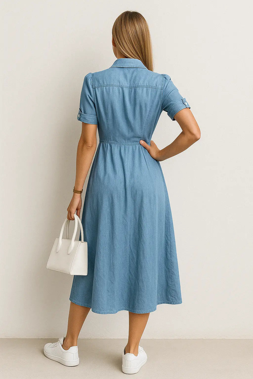 Valantomode | Timeless Denim Midi Dress for Effortless Style