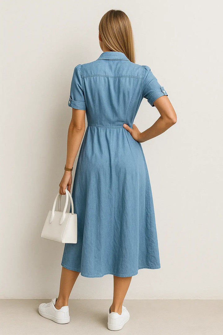 Valantomode | Timeless Denim Midi Dress for Effortless Style