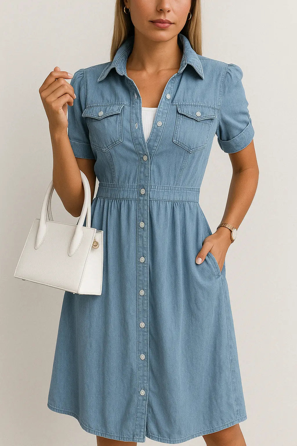 Valantomode | Timeless Denim Midi Dress for Effortless Style