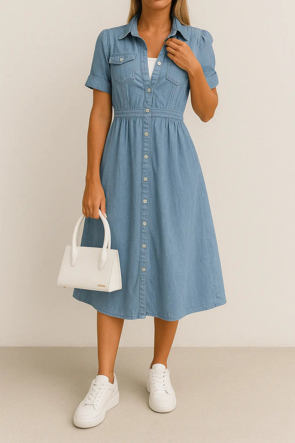 Valantomode | Timeless Denim Midi Dress for Effortless Style