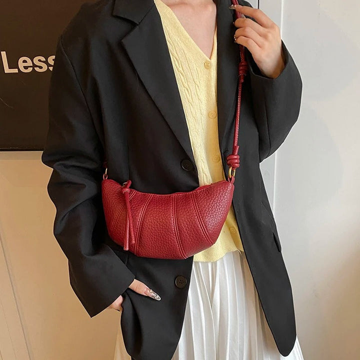 Valantomode | Aura Crescent Crossbody – Premium Vegan Leather Curved Shoulder Bag with Gold-Tone Accents