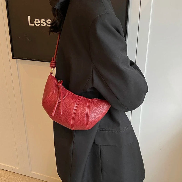 Valantomode | Aura Crescent Crossbody – Premium Vegan Leather Curved Shoulder Bag with Gold-Tone Accents