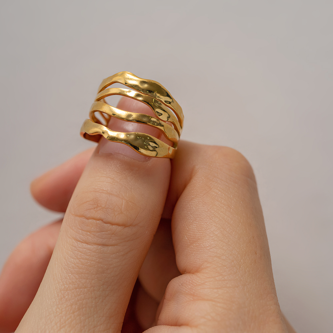 Valantomode | Plated Dolly Ripple Ring with Undulating Strata Architecture and Open-Ended Geometry