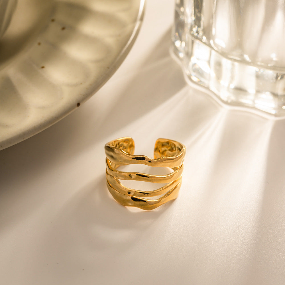 Valantomode | Plated Dolly Ripple Ring with Undulating Strata Architecture and Open-Ended Geometry