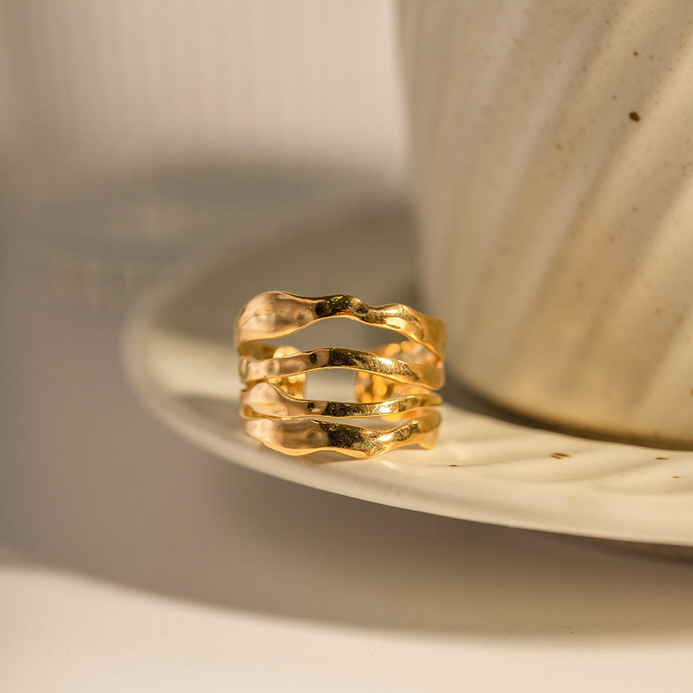 Valantomode | Plated Dolly Ripple Ring with Undulating Strata Architecture and Open-Ended Geometry