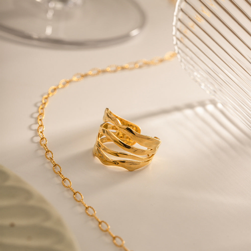 Valantomode | Plated Dolly Ripple Ring with Undulating Strata Architecture and Open-Ended Geometry