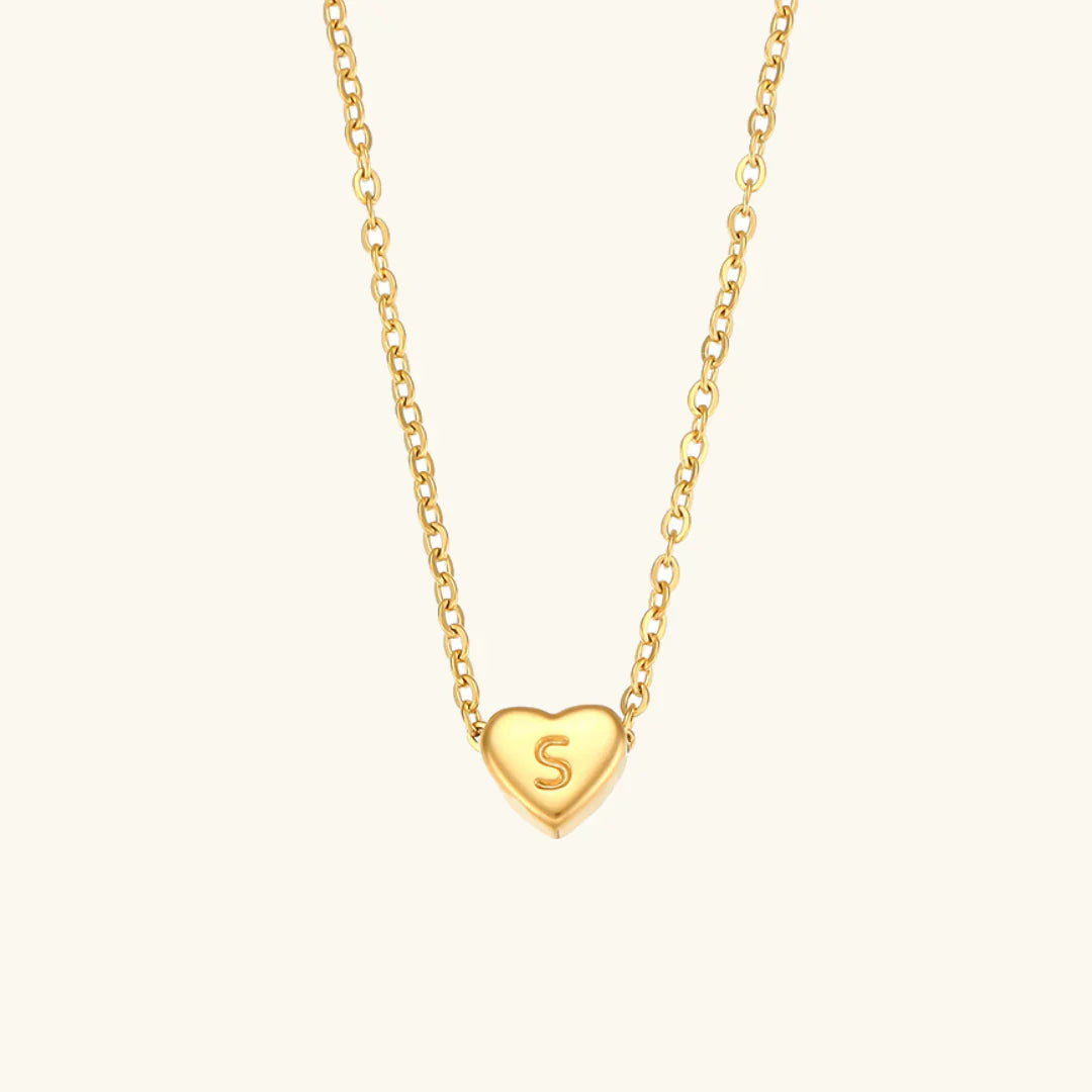 Valantomode | Plated Heart Muse Initial Necklace with Alphanumeric Cordiform Architecture