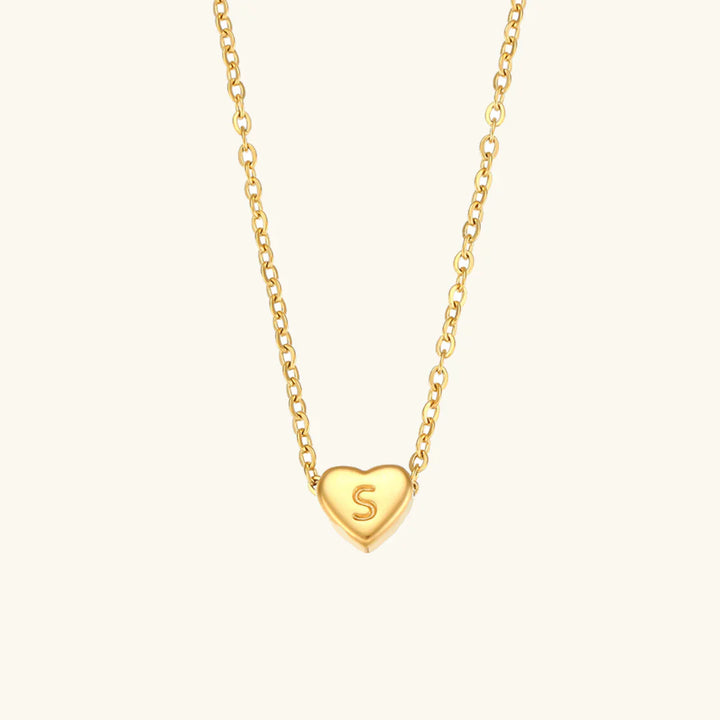 Valantomode | Plated Heart Muse Initial Necklace with Alphanumeric Cordiform Architecture
