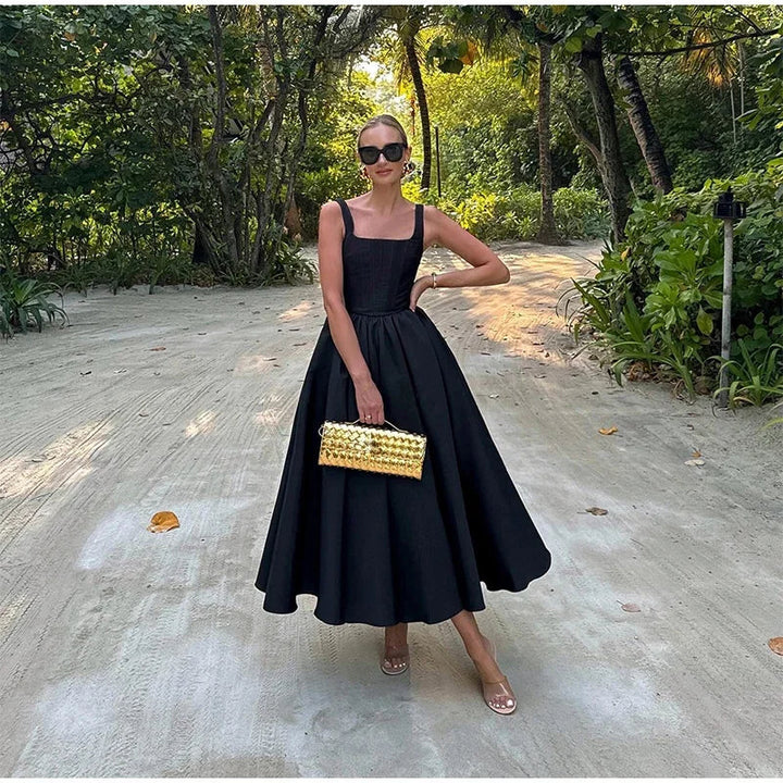 Valantomode | Chic Black Fit-and-Flare Dress for Effortless Elegance