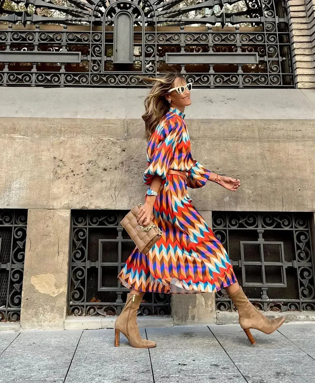 Valantomode | Dress with Geometric Pattern