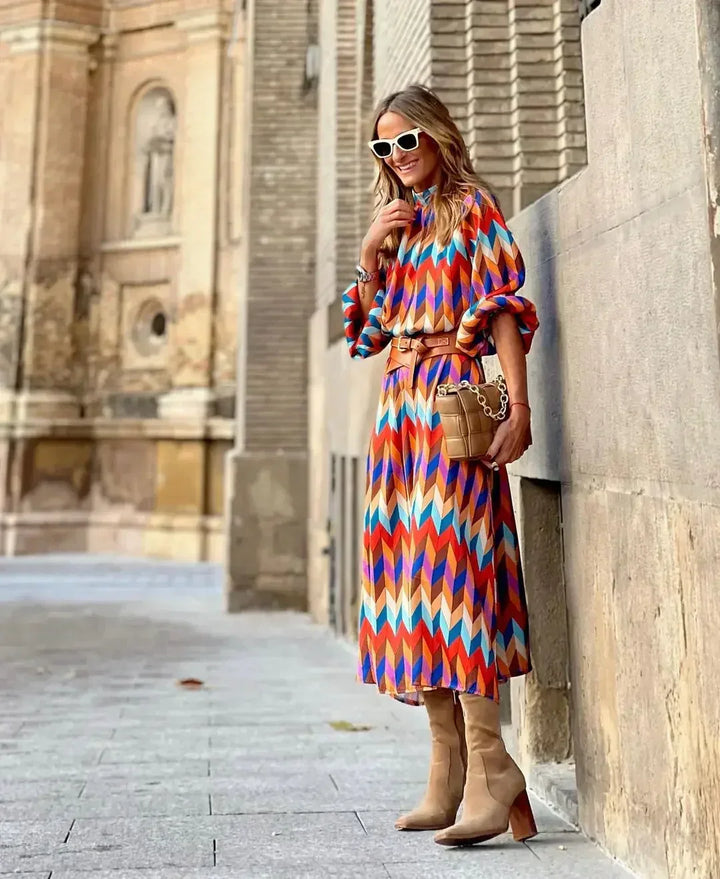 Valantomode | Dress with Geometric Pattern