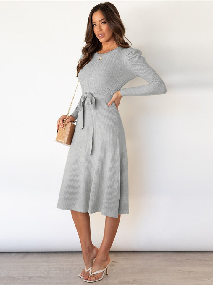 Valantomode | Puff Sleeve Cable Knit Dress for Women