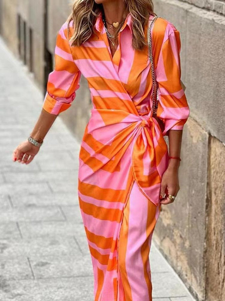 Valantomode | Chic Silk Floral Midi Dress for Women's Summer Style