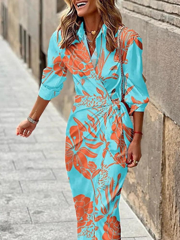 Valantomode | Chic Silk Floral Midi Dress for Women's Summer Style
