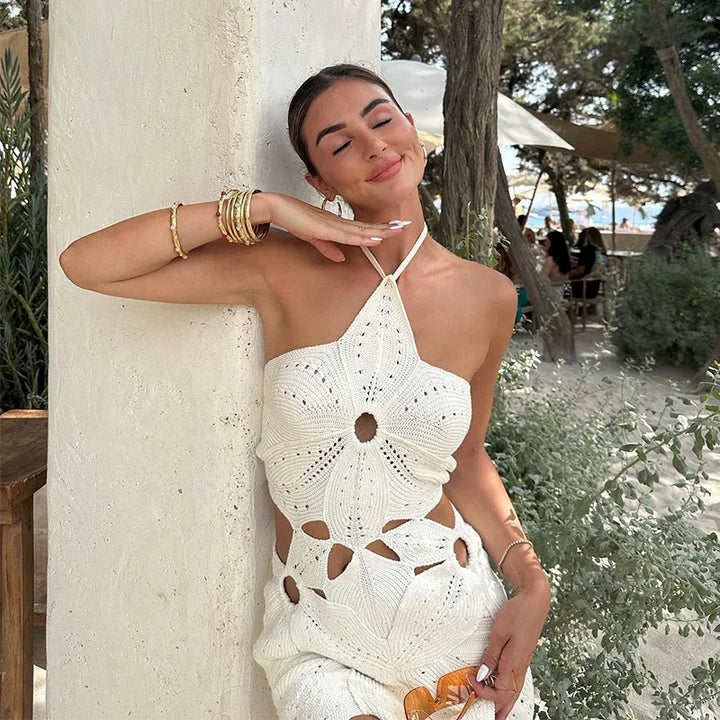 Valantomode | Floral Crochet Mini Dress for Effortless Style
