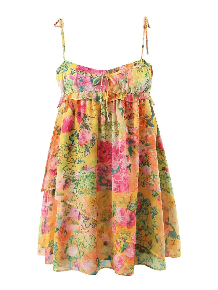 Valantomode | Trendy Floral Dress with Delicate Thin Straps for Women