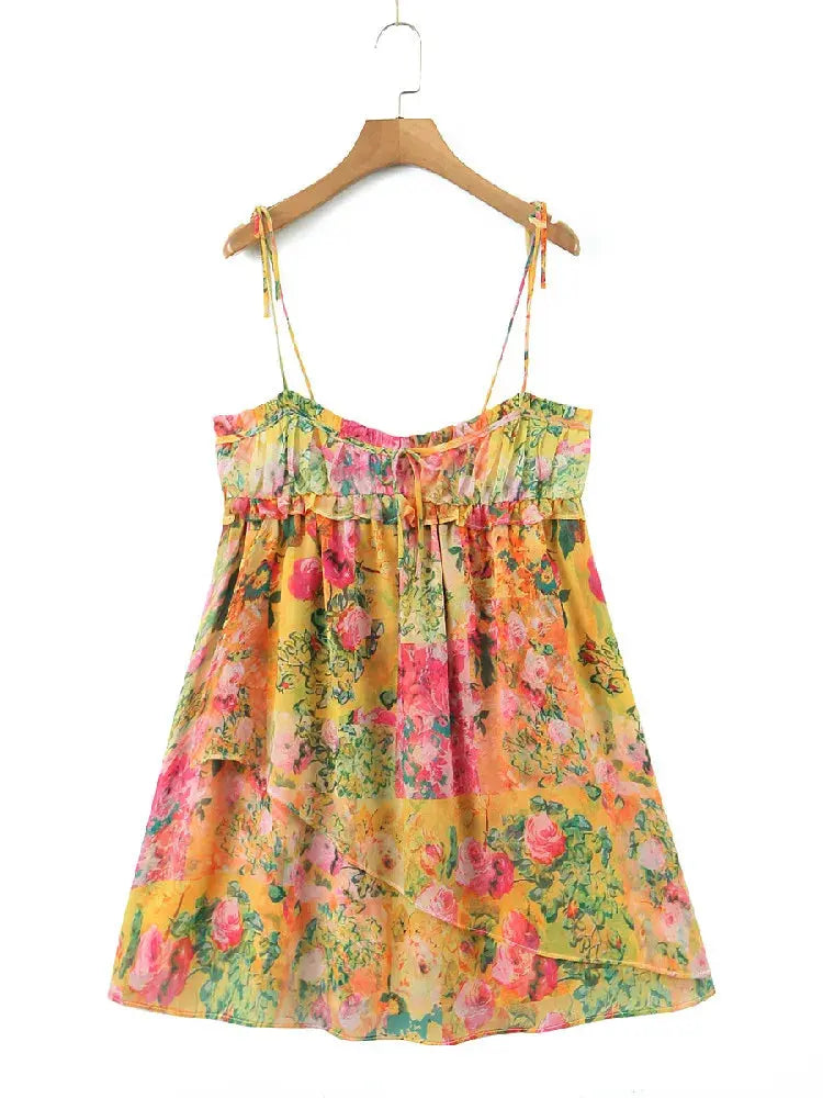 Valantomode | Trendy Floral Dress with Delicate Thin Straps for Women