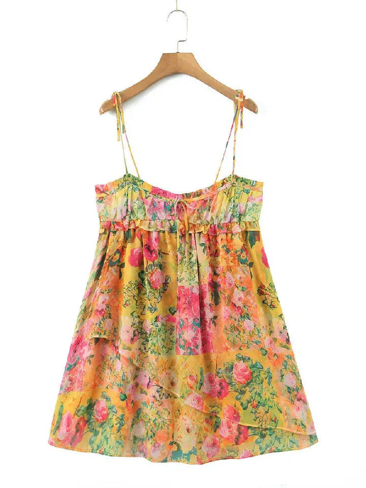 Valantomode | Trendy Floral Dress with Delicate Thin Straps for Women