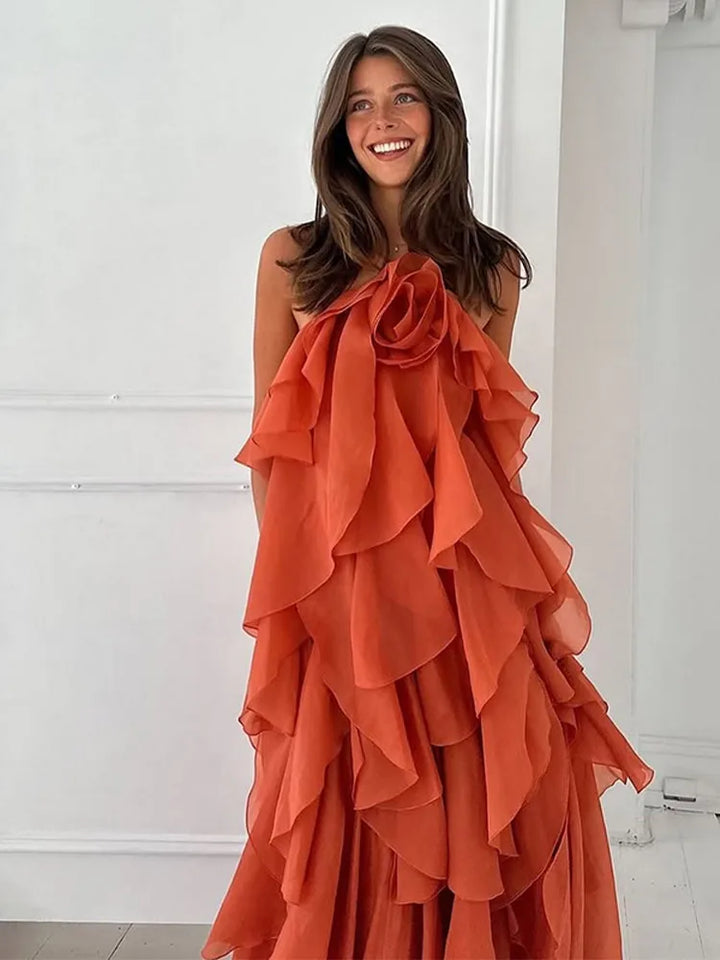 Valantomode | Layered Ruffle Maxi Dress for Effortless Elegance