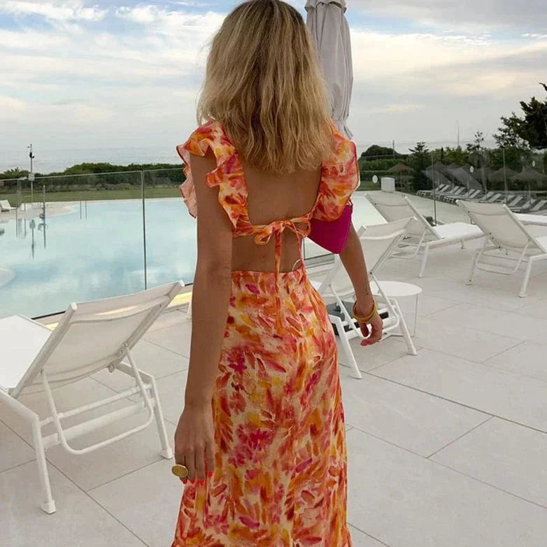 Valantomode | Floral Ruffle Maxi Dress for Effortless Elegance