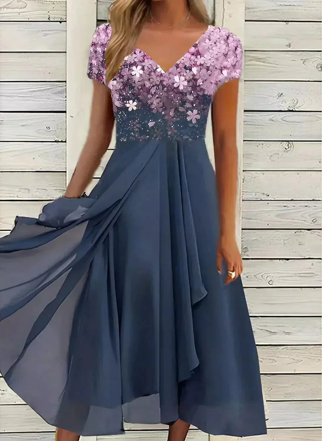 Valantomode | Floral V-Neck Dress for Women - Stylish & Chic
