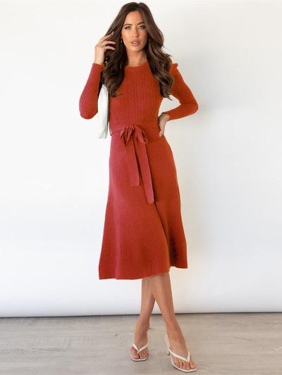 Valantomode | Puff Sleeve Cable Knit Dress for Women