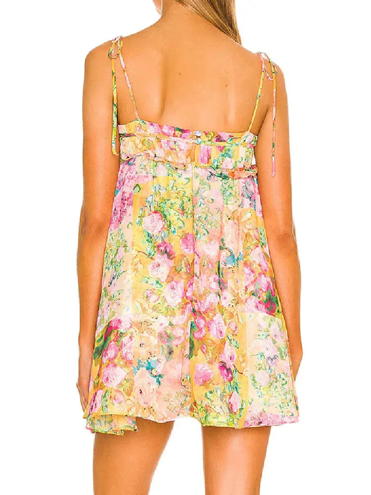 Valantomode | Trendy Floral Dress with Delicate Thin Straps for Women