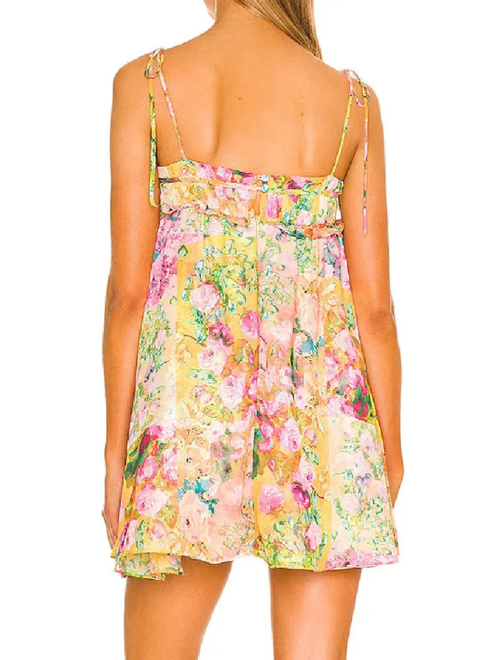 Valantomode | Trendy Floral Dress with Delicate Thin Straps for Women