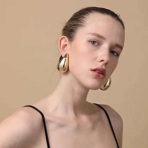 Valantomode | Gold Plated Volumetric Teardrop Earrings for Women