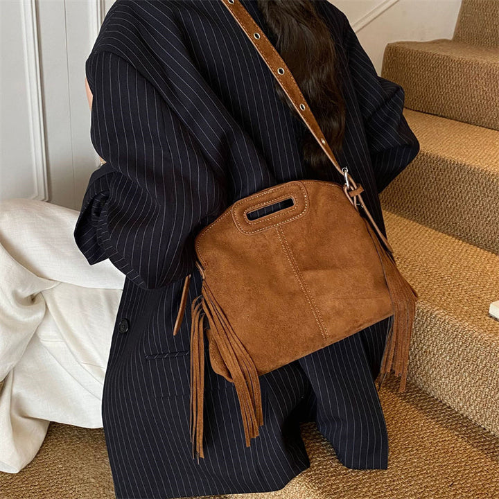 Valantomode | Velvet Cyclus Tassella – Premium Vegan Suede Adjustable Bucket Bag & Crossbody