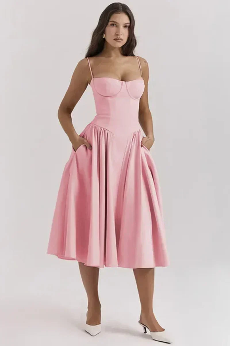 Valantomode | Corset-Style Dress with Flared Skirt for Elegant Looks