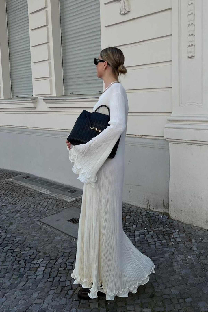 Valantomode | Elegant Ruffled Pleated Maxi Dress for Effortless Style