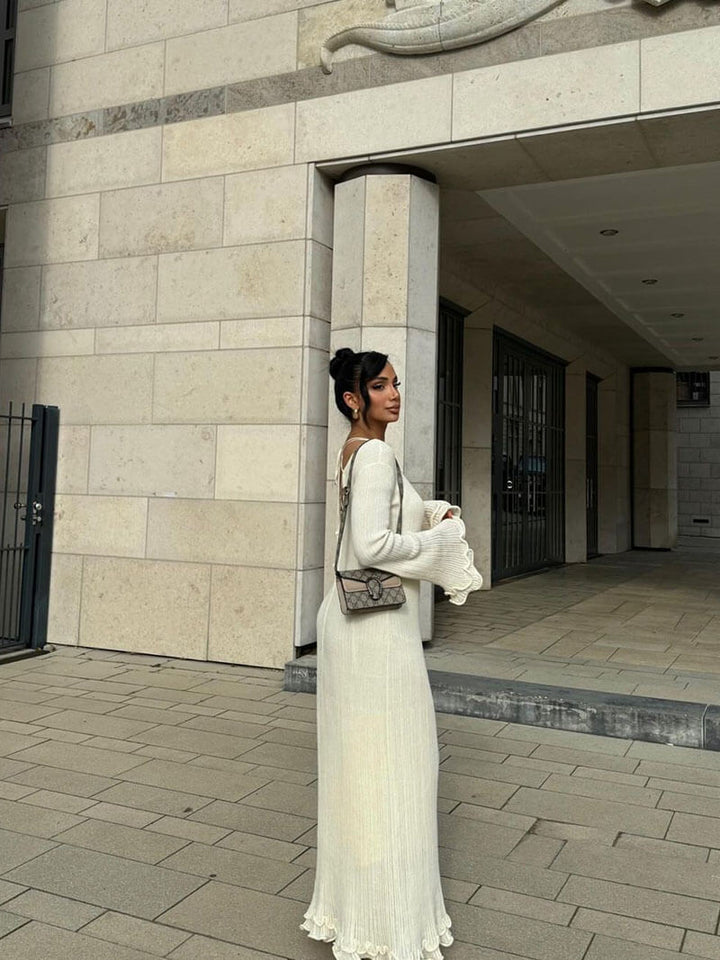 Valantomode | Elegant Ruffled Pleated Maxi Dress for Effortless Style
