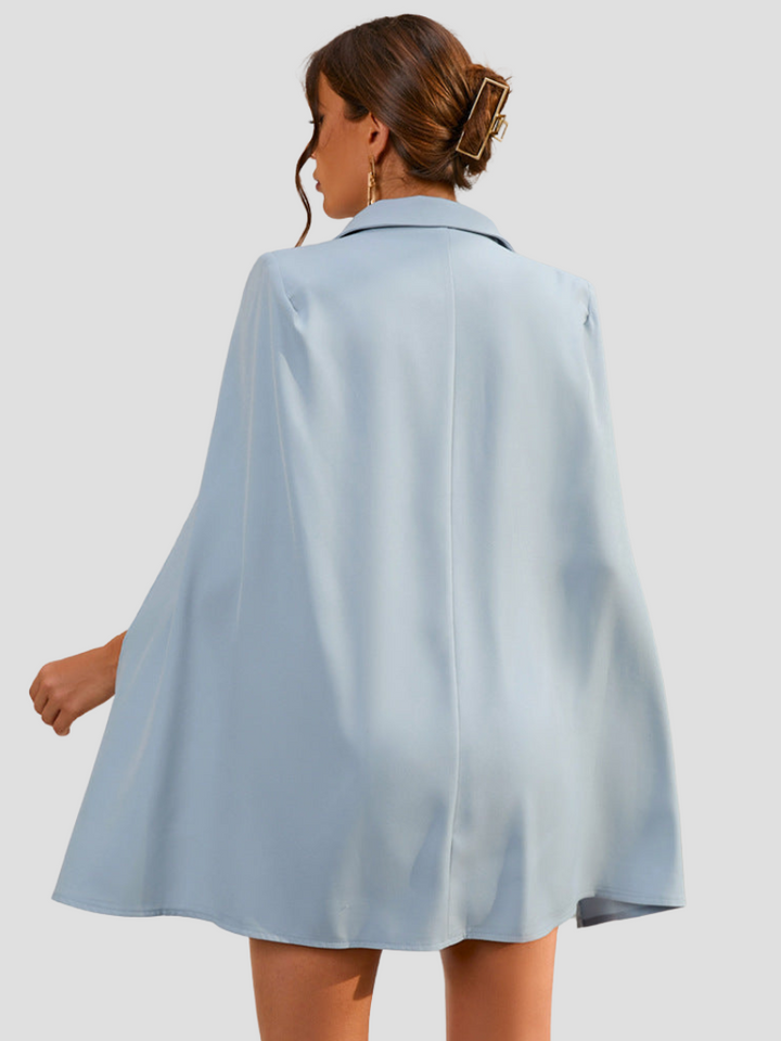 Valantomode | Chic Blazer Dress with Gold Buttons and Stylish Cape