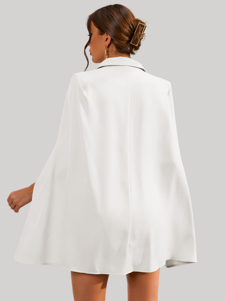 Valantomode | Chic Blazer Dress with Gold Buttons and Stylish Cape