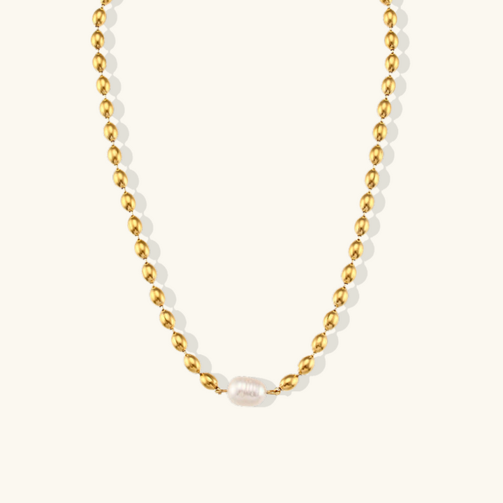 Valantomode | Plated Polished Bead Necklace with Central Freshwater Pearl Asset