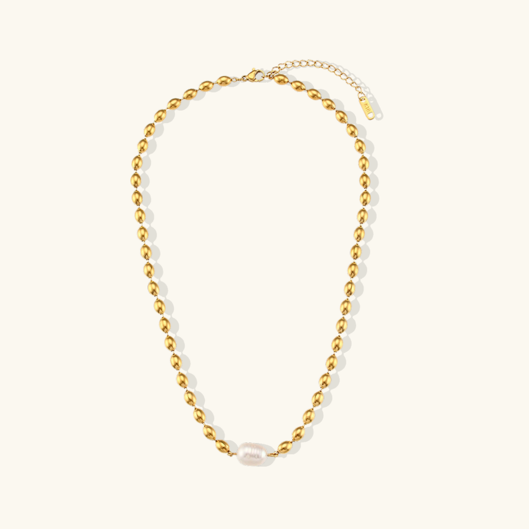 Valantomode | Plated Polished Bead Necklace with Central Freshwater Pearl Asset