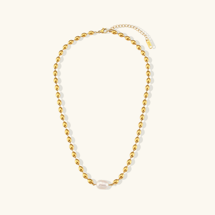 Valantomode | Plated Polished Bead Necklace with Central Freshwater Pearl Asset