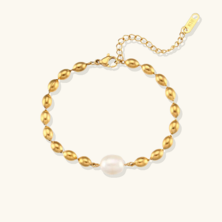 Valantomode | Plated Sabrina Pearl Bracelet with Spherical-Beaded Architecture and Organic Freshwater Pearl