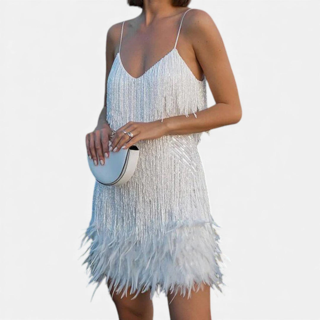 Valantomode | Women’s Elegant Feather Cocktail Dress