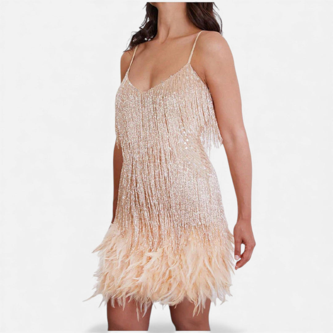 Valantomode | Women’s Elegant Feather Cocktail Dress