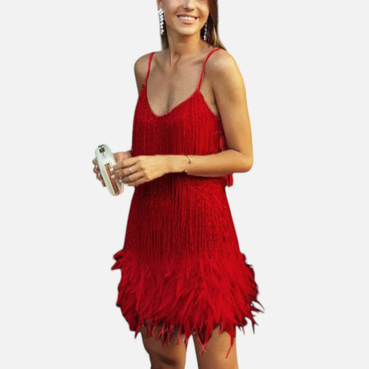 Valantomode | Women’s Elegant Feather Cocktail Dress
