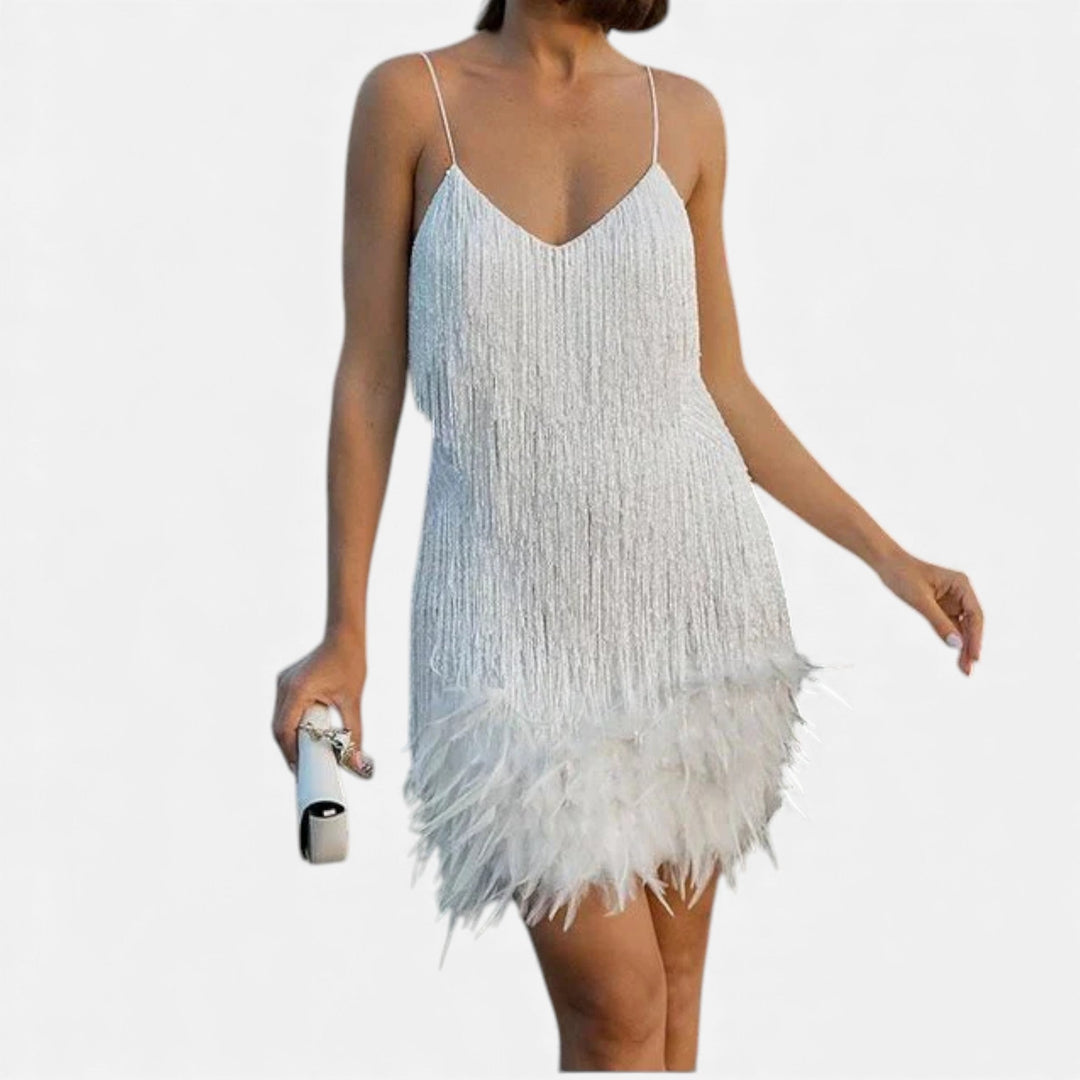 Valantomode | Women’s Elegant Feather Cocktail Dress
