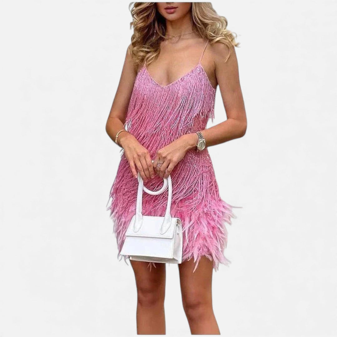 Valantomode | Women’s Elegant Feather Cocktail Dress