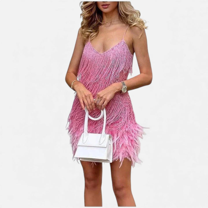 Valantomode | Women’s Elegant Feather Cocktail Dress