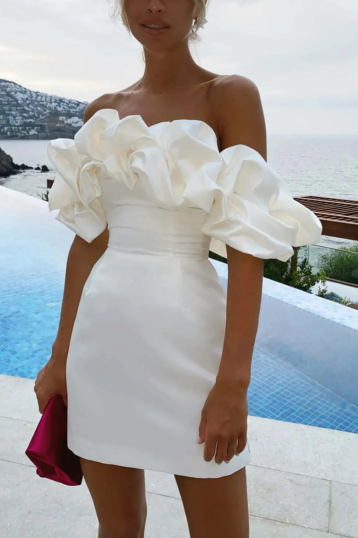 Valantomode | Off Shoulder Satin Mini Dress for Chic Night Out