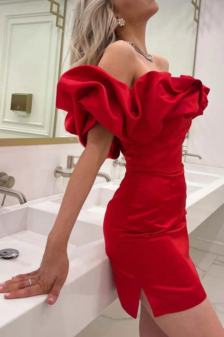 Valantomode | Off Shoulder Satin Mini Dress for Chic Night Out