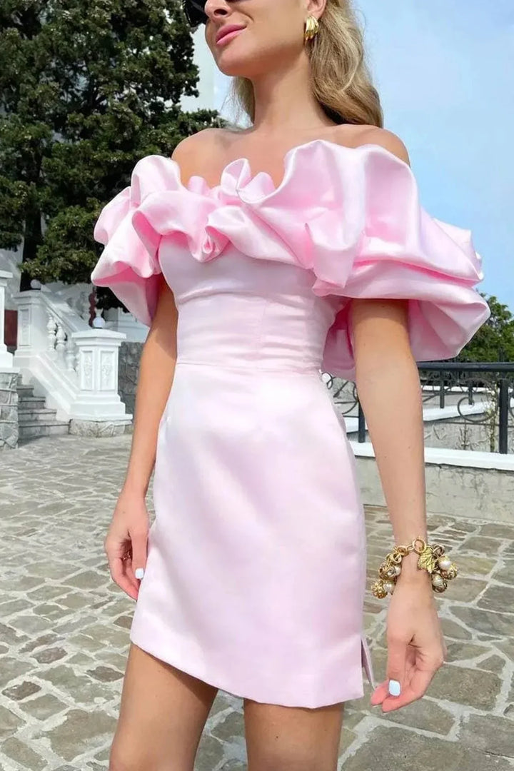 Valantomode | Off Shoulder Satin Mini Dress for Chic Night Out