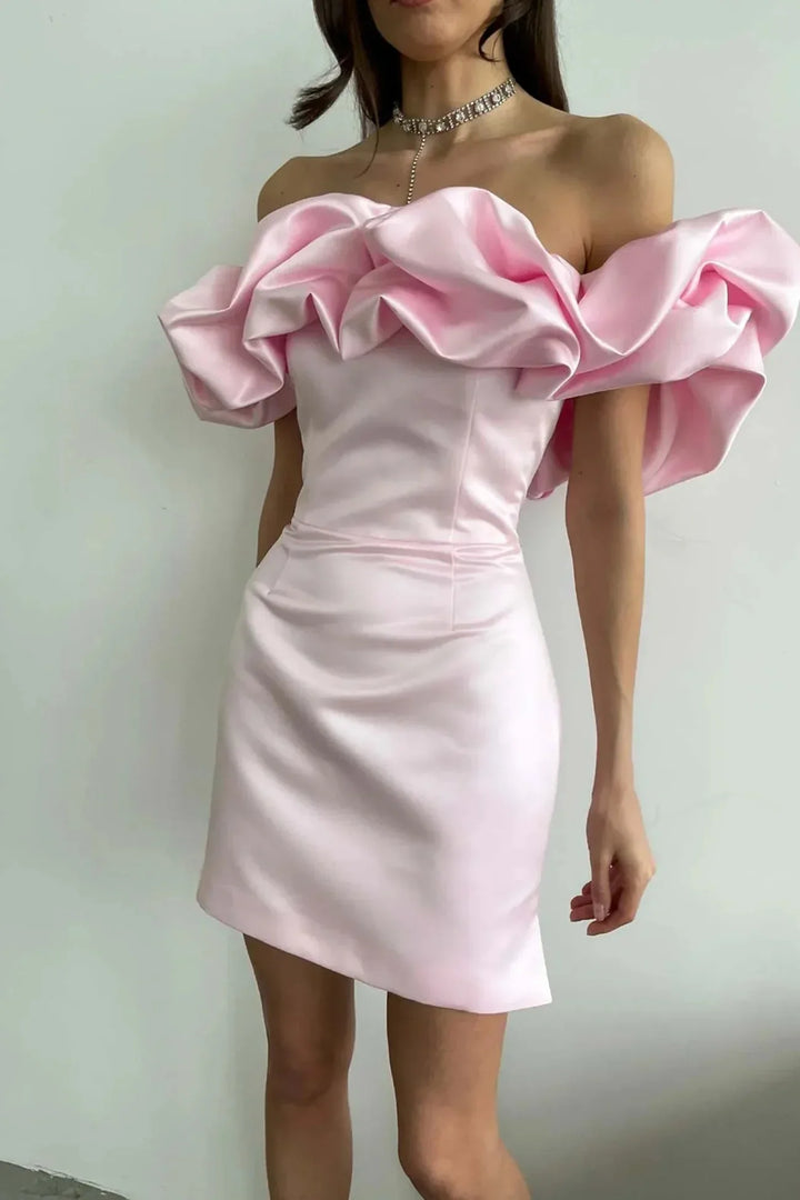 Valantomode | Off Shoulder Satin Mini Dress for Chic Night Out