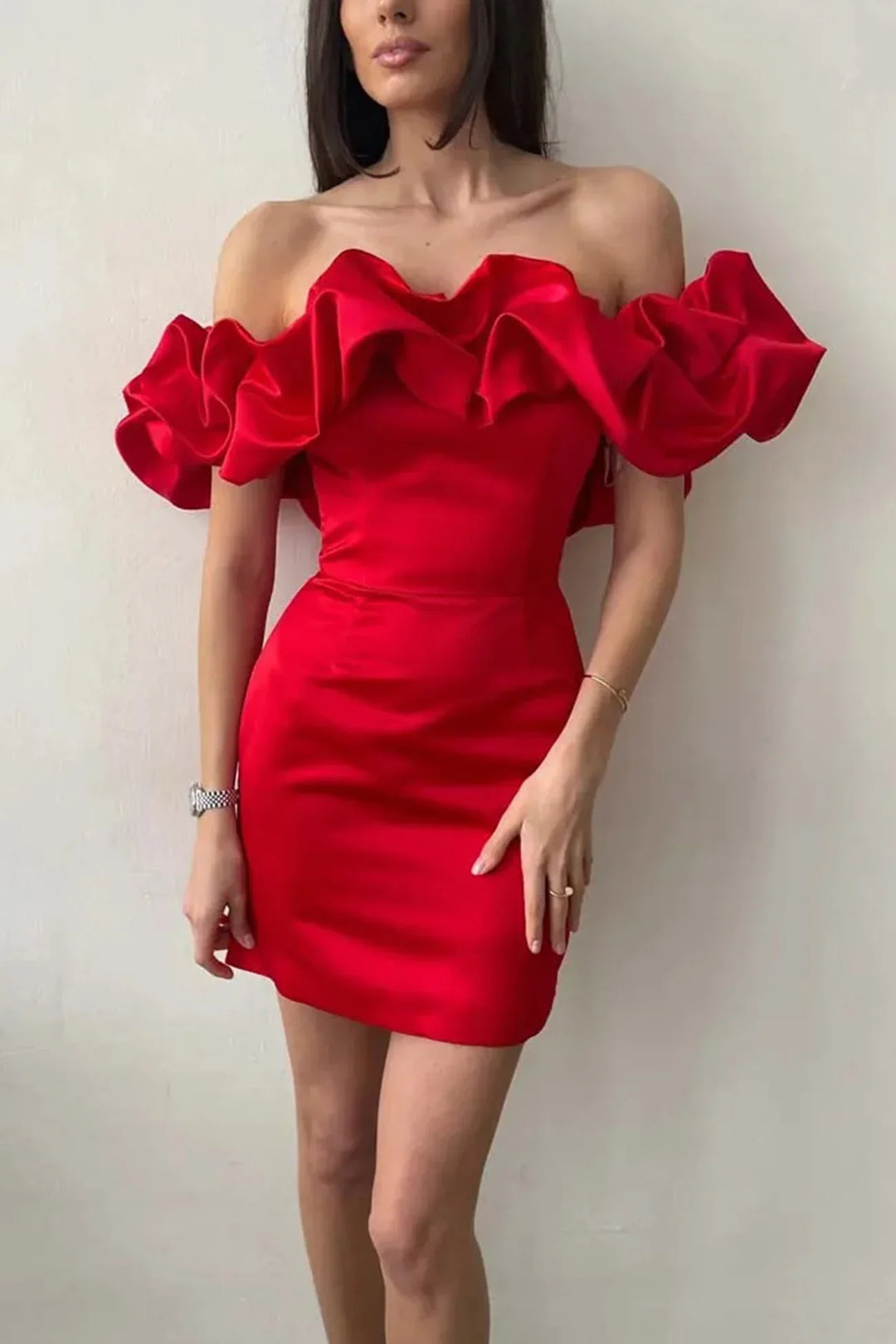 Valantomode | Off Shoulder Satin Mini Dress for Chic Night Out